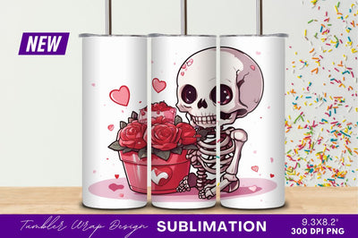 Cute skeleton with roses and cake tumbler png Sublimation Regulrcrative 