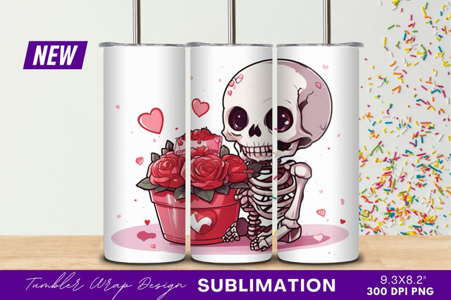 Cute skeleton with roses and cake tumbler png Sublimation Regulrcrative 