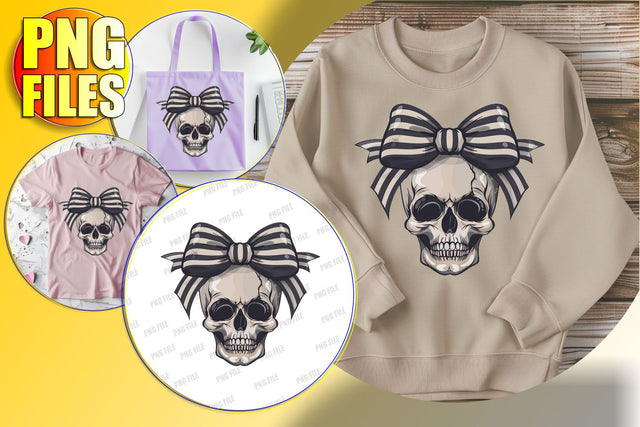 Cute Skull with Bow Sublimation Design - Halloween Clipart PNG Sublimation afrosvg 