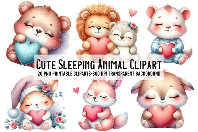 Cute Sleeping Animal Clipart Sublimation Rupkotha 
