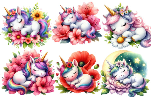 Cute Sleeping Baby Unicorn Clipart PNG Sublimation Rupkotha 