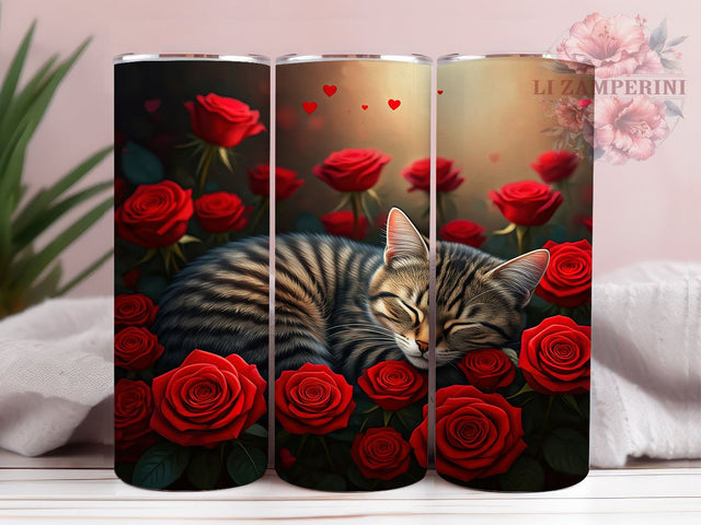 Cute Sleeping Cat Valentine's Tumbler, Valentine's Day Gift, 20oz Tumbler Wrap, Sublimation Design, Cute Cat Art, Cat Lover Gift, Feline Decor Sublimation Li Zamperini 