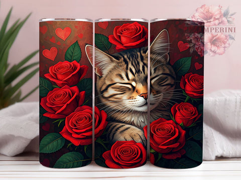 Cute Sleeping Cat Valentine's Tumbler, Valentine's Day Gift, 20oz Tumbler Wrap, Sublimation Design, Cute Cat Art, Cat Lover Gift, Feline Decor Sublimation Li Zamperini 