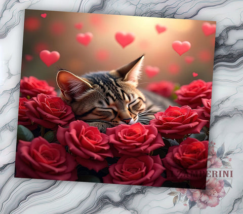 Cute Sleeping Cat Valentine's Tumbler, Valentine's Day Gift, 20oz Tumbler Wrap, Sublimation Design, Cute Cat Art, Cat Lover Gift, Feline Decor Sublimation Li Zamperini 