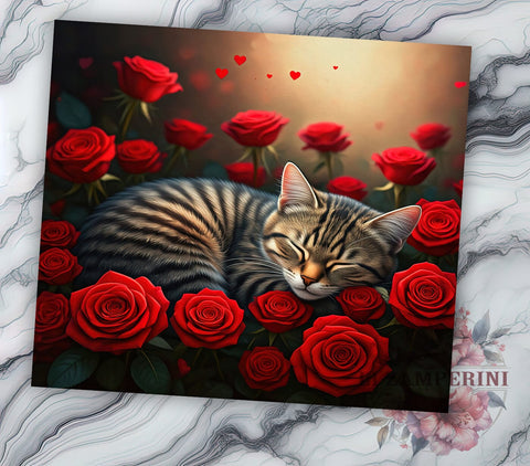 Cute Sleeping Cat Valentine's Tumbler, Valentine's Day Gift, 20oz Tumbler Wrap, Sublimation Design, Cute Cat Art, Cat Lover Gift, Feline Decor Sublimation Li Zamperini 