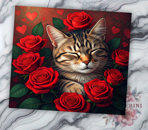 Cute Sleeping Cat Valentine's Tumbler, Valentine's Day Gift, 20oz Tumbler Wrap, Sublimation Design, Cute Cat Art, Cat Lover Gift, Feline Decor Sublimation Li Zamperini 