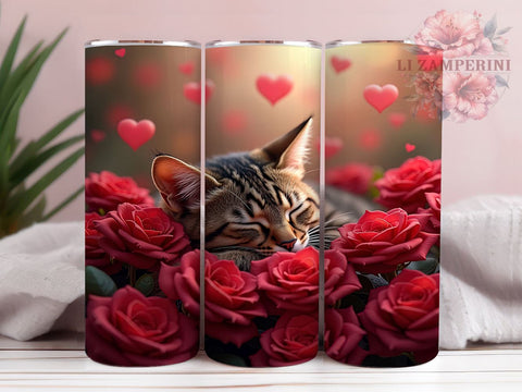 Cute Sleeping Cat Valentine's Tumbler, Valentine's Day Gift, 20oz Tumbler Wrap, Sublimation Design, Cute Cat Art, Cat Lover Gift, Feline Decor Sublimation Li Zamperini 