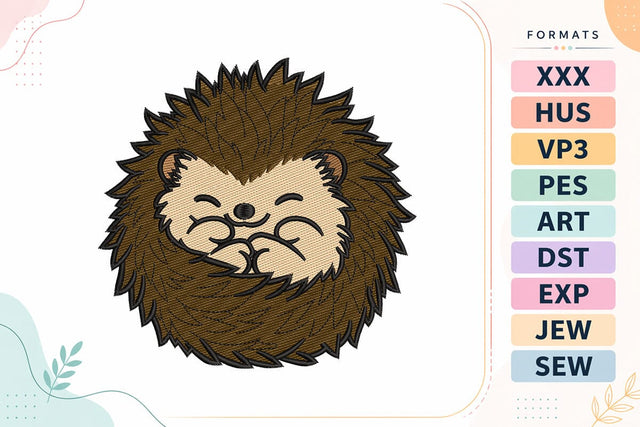 Cute Sleeping Hedgehog Embroidery Design - Kawaii Hedgehog Embroidery/Applique DESIGNS sg embroidery 