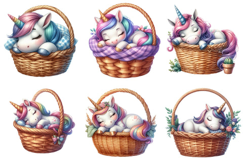 Cute Sleeping Unicorn Basket Clipart Sublimation designartist 