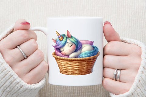 Cute Sleeping Unicorn Basket Clipart Sublimation designartist 