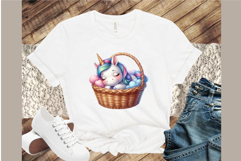 Cute Sleeping Unicorn Basket Clipart Sublimation designartist 