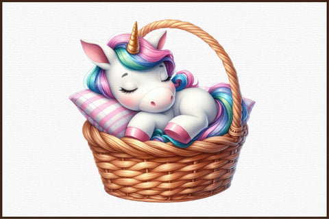 Cute Sleeping Unicorn Basket Clipart Sublimation designartist 