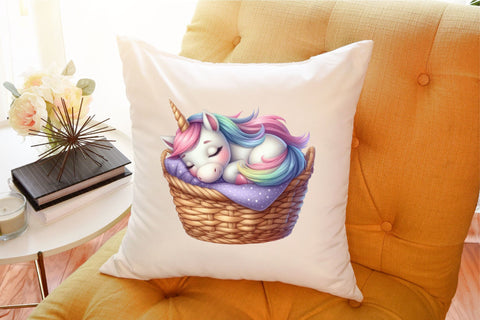 Cute Sleeping Unicorn Basket Clipart Sublimation designartist 