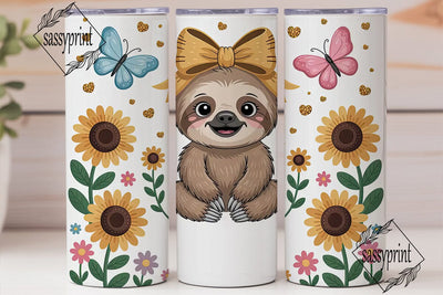 Cute Sloth and Sunflowers 20oz Tumbler Sublimation sassyprint 
