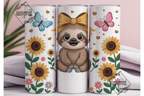 Cute Sloth and Sunflowers 20oz Tumbler Sublimation sassyprint 