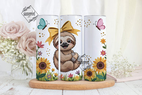 Cute Sloth and Sunflowers 20oz Tumbler Sublimation sassyprint 