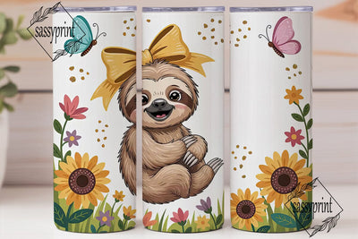 Cute Sloth and Sunflowers 20oz Tumbler Sublimation sassyprint 