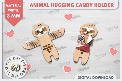 Cute Sloth Candy Holder Laser Cut. Valentines Gift SVG SVG Evgenyia Guschina 