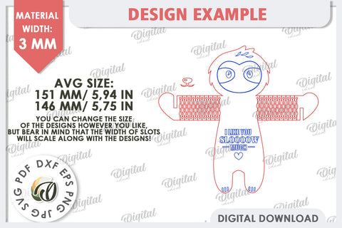 Cute Sloth Candy Holder Laser Cut. Valentines Gift SVG SVG Evgenyia Guschina 