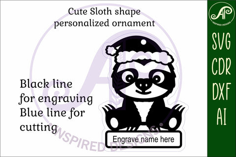 Cute Sloth Christmas Ornament SVG laser cut SVG APInspireddesigns 