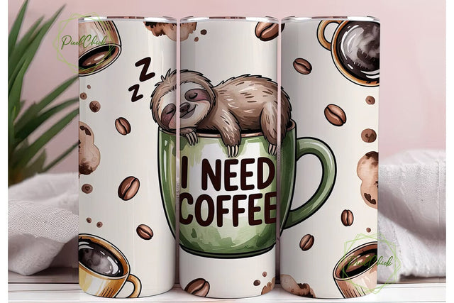 Cute Sloth Coffee Tumbler Wrap Sublimation PixelChick 