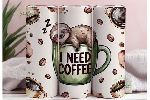 Cute Sloth Coffee Tumbler Wrap Sublimation PixelChick 