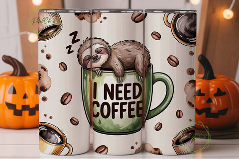 Cute Sloth Coffee Tumbler Wrap Sublimation PixelChick 
