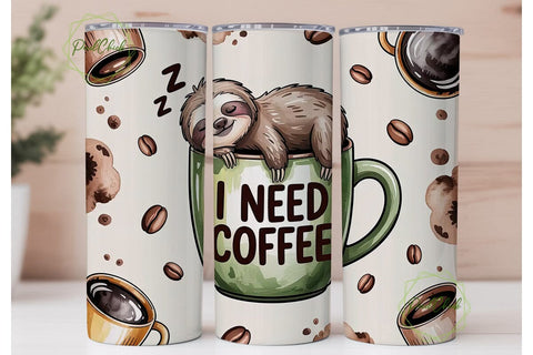 Cute Sloth Coffee Tumbler Wrap Sublimation PixelChick 