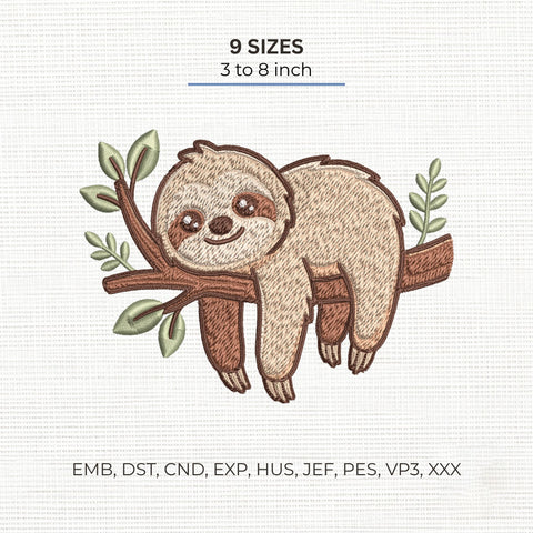 Cute Sloth Embroidery Design – Sloth on Tree Branch Woodland Animal Machine Embroidery File Embroidery/Applique DESIGNS PatternFeed8 