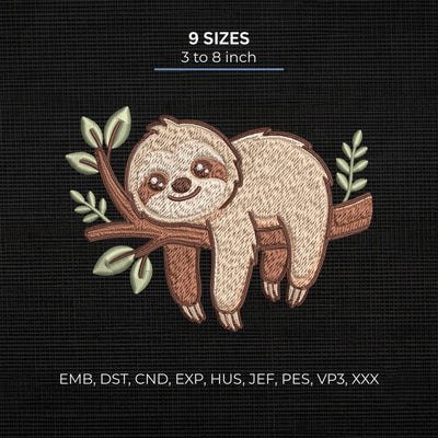 Cute Sloth Embroidery Design – Sloth on Tree Branch Woodland Animal Machine Embroidery File Embroidery/Applique DESIGNS PatternFeed8 