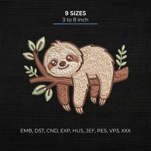 Cute Sloth Embroidery Design – Sloth on Tree Branch Woodland Animal Machine Embroidery File Embroidery/Applique DESIGNS PatternFeed8 