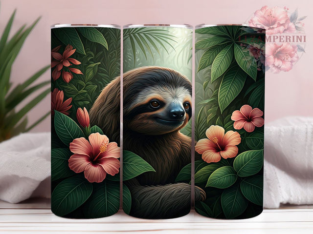 Cute Sloth Floral 20oz Tumbler Wrap, Floral Design, Cute Animal Tumbler, Sublimation Tumbler, 20oz Tumbler, Flower Drinkware, Unique Gift Sublimation Li Zamperini 