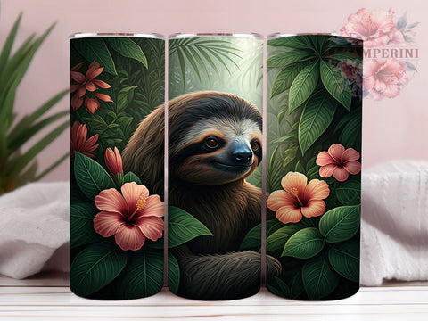 Cute Sloth Floral 20oz Tumbler Wrap, Floral Design, Cute Animal Tumbler, Sublimation Tumbler, 20oz Tumbler, Flower Drinkware, Unique Gift Sublimation Li Zamperini 