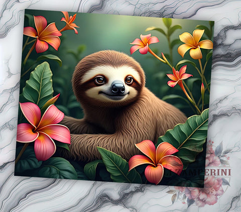 Cute Sloth Floral 20oz Tumbler Wrap, Floral Design, Cute Animal Tumbler, Sublimation Tumbler, 20oz Tumbler, Flower Drinkware, Unique Gift Sublimation Li Zamperini 