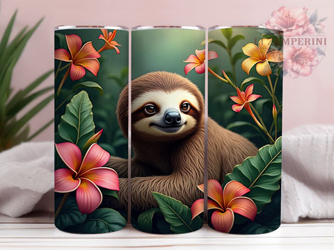 Cute Sloth Floral 20oz Tumbler Wrap, Floral Design, Cute Animal Tumbler, Sublimation Tumbler, 20oz Tumbler, Flower Drinkware, Unique Gift Sublimation Li Zamperini 