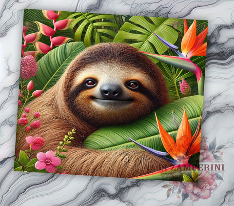 Cute Sloth Floral 20oz Tumbler Wrap, Floral Design, Cute Animal Tumbler, Sublimation Tumbler, 20oz Tumbler, Flower Drinkware, Unique Gift Sublimation Li Zamperini 