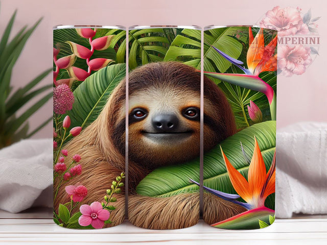 Cute Sloth Floral 20oz Tumbler Wrap, Floral Design, Cute Animal Tumbler, Sublimation Tumbler, 20oz Tumbler, Flower Drinkware, Unique Gift Sublimation Li Zamperini 