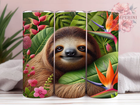 Cute Sloth Floral 20oz Tumbler Wrap, Floral Design, Cute Animal Tumbler, Sublimation Tumbler, 20oz Tumbler, Flower Drinkware, Unique Gift Sublimation Li Zamperini 