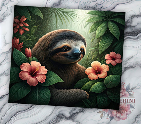 Cute Sloth Floral 20oz Tumbler Wrap, Floral Design, Cute Animal Tumbler, Sublimation Tumbler, 20oz Tumbler, Flower Drinkware, Unique Gift Sublimation Li Zamperini 