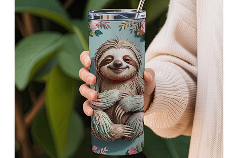 Cute Sloth & Floral 20oz Tumbler Wrap Sublimation DesignSVG 