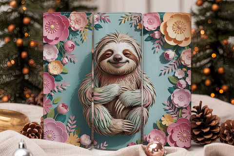 Cute Sloth & Floral 20oz Tumbler Wrap Sublimation DesignSVG 