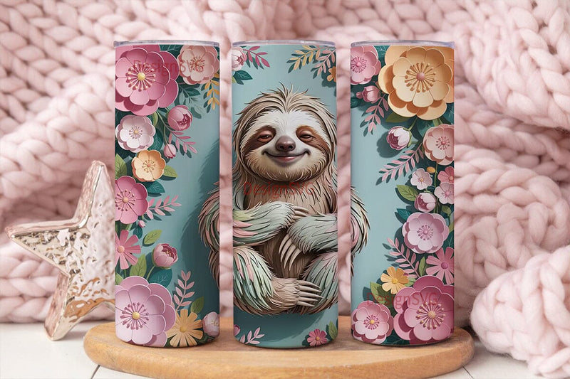 Cute Sloth & Floral 20oz Tumbler Wrap Sublimation DesignSVG 