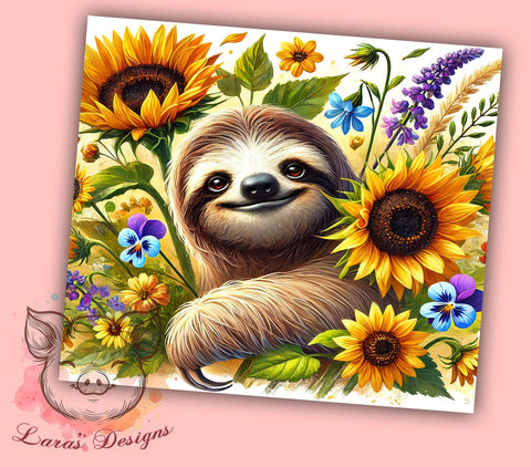 Cute Sloth Floral Sunflower Tumbler Wrap, Floral Sunflower Tumbler, 20oz Tumbler Wrap, Sublimation Drinkware, Sloth Lover Gift, Cute Animal Mug, Custom Tumbler Design Sublimation Lara' s Designs 