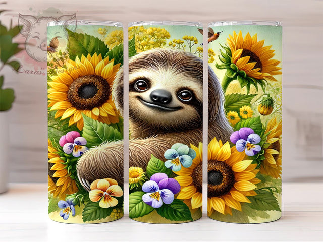 Cute Sloth Floral Sunflower Tumbler Wrap, Floral Sunflower Tumbler, 20oz Tumbler Wrap, Sublimation Drinkware, Sloth Lover Gift, Cute Animal Mug, Custom Tumbler Design Sublimation Lara' s Designs 