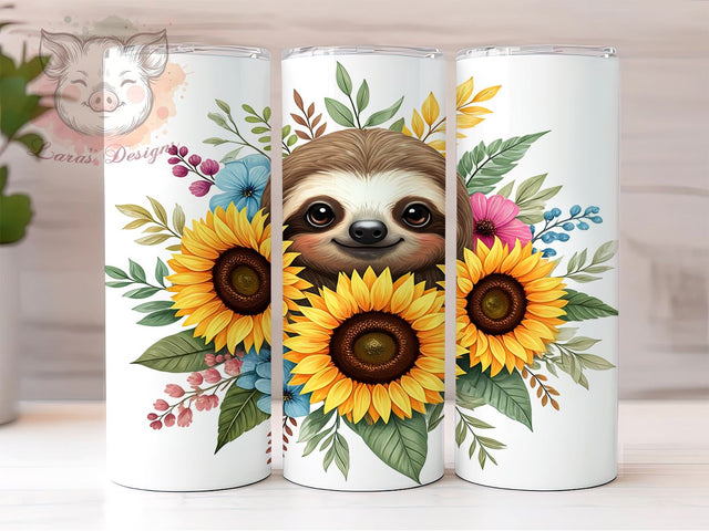 Cute Sloth Floral Sunflower Tumbler Wrap, Floral Sunflower Tumbler, 20oz Tumbler Wrap, Sublimation Drinkware, Sloth Lover Gift, Cute Animal Mug, Custom Tumbler Design Sublimation Lara' s Designs 