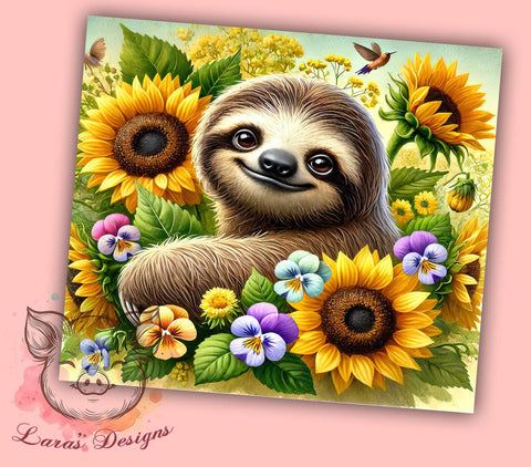Cute Sloth Floral Sunflower Tumbler Wrap, Floral Sunflower Tumbler, 20oz Tumbler Wrap, Sublimation Drinkware, Sloth Lover Gift, Cute Animal Mug, Custom Tumbler Design Sublimation Lara' s Designs 