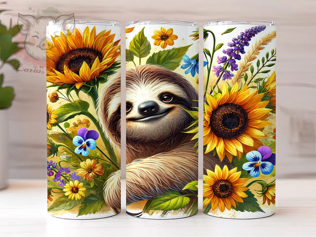 Cute Sloth Floral Sunflower Tumbler Wrap, Floral Sunflower Tumbler, 20oz Tumbler Wrap, Sublimation Drinkware, Sloth Lover Gift, Cute Animal Mug, Custom Tumbler Design Sublimation Lara' s Designs 