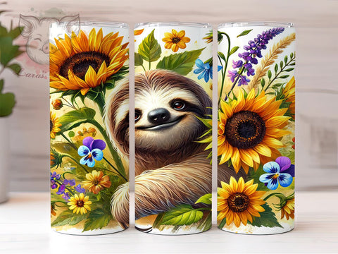 Cute Sloth Floral Sunflower Tumbler Wrap, Floral Sunflower Tumbler, 20oz Tumbler Wrap, Sublimation Drinkware, Sloth Lover Gift, Cute Animal Mug, Custom Tumbler Design Sublimation Lara' s Designs 
