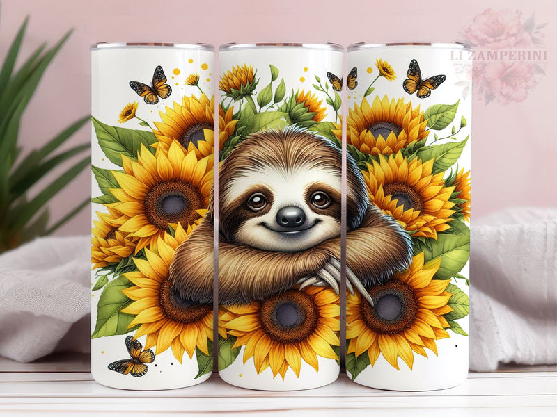 Cute Sloth Floral Sunflowers 20oz Tumbler Wrap PNG, Straight & Tapered Tumbler Wrap, Sloth Sunflowers Tumbler, Instant Digital Download Sublimation Li Zamperini 