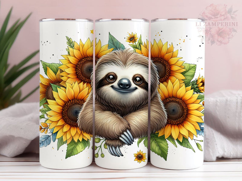 Cute Sloth Floral Sunflowers 20oz Tumbler Wrap PNG, Straight & Tapered Tumbler Wrap, Sloth Sunflowers Tumbler, Instant Digital Download Sublimation Li Zamperini 